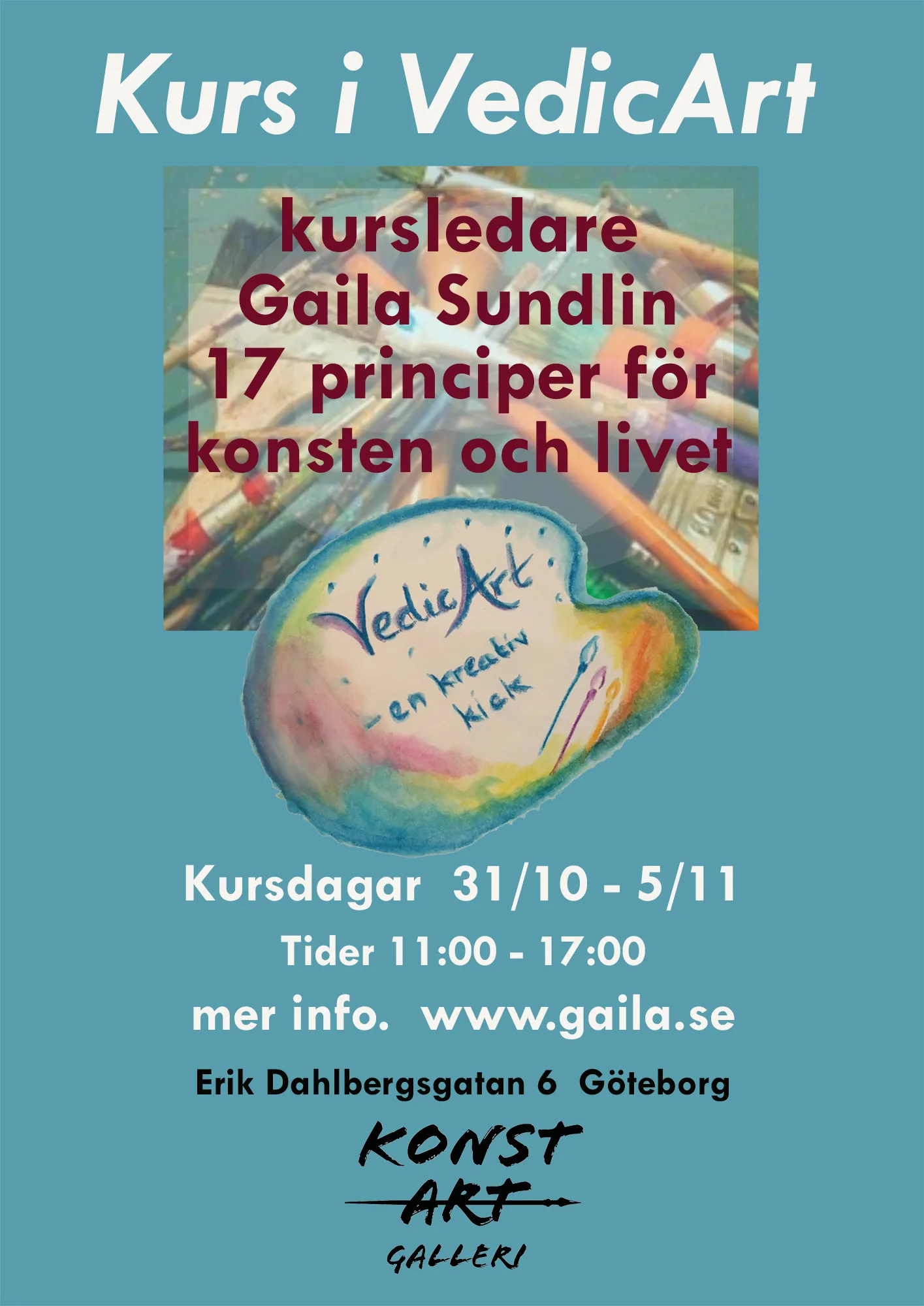 Affisch för kursen Vedic Art med Gaila Sundlin, 31 oktober – 5 november 2026, på KonstArt Galleri